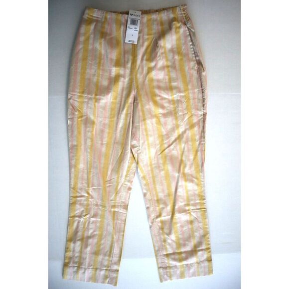 Roxy ERJNP03416 Sz S Changing Everything Casual Beach Pant Yellow Pink Stripe - Picture 1 of 12